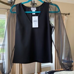 Black tank with black sheer sleeves- fitted